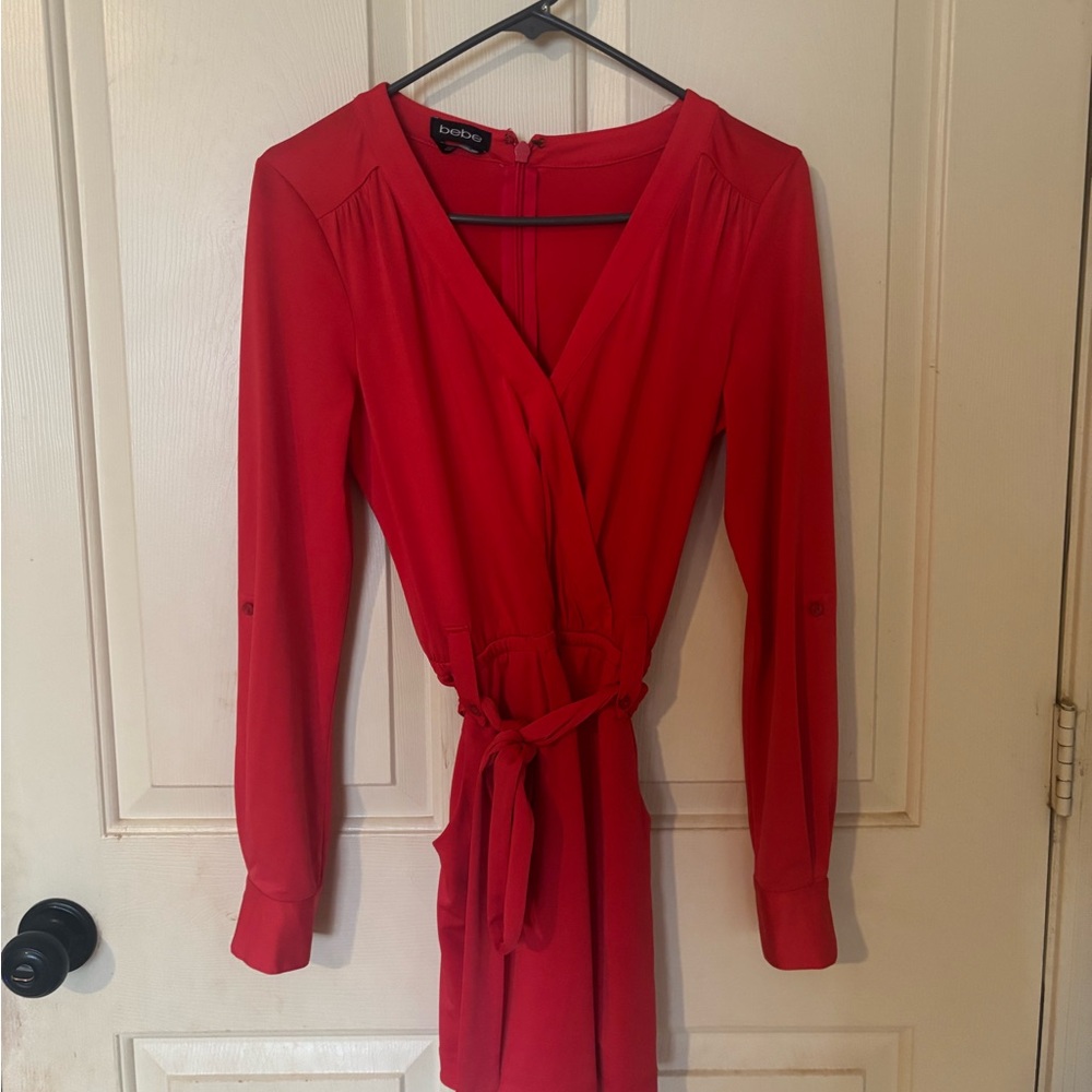bebe Vibrant Red Long Sleeve Romper